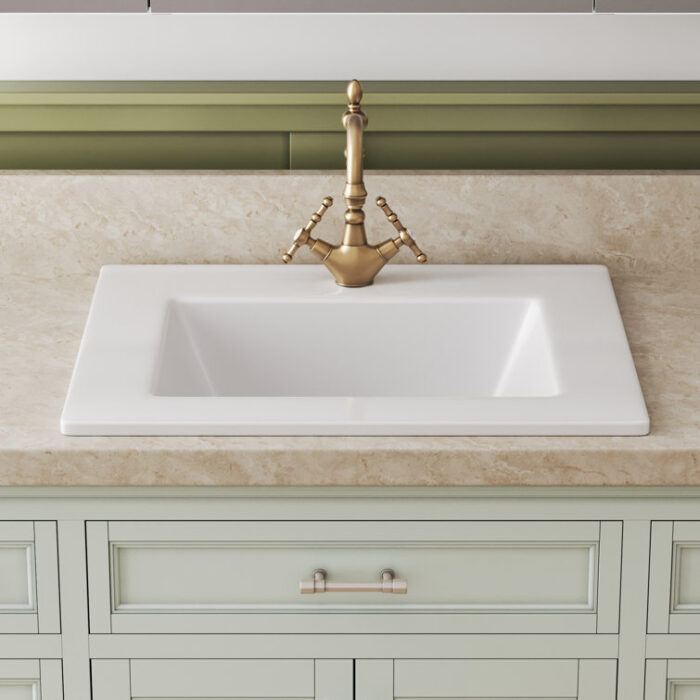 21''+x+18''+White+Rectangular+Vitreous+China+Drop-in+Bathroom+Sink+with+Overflow