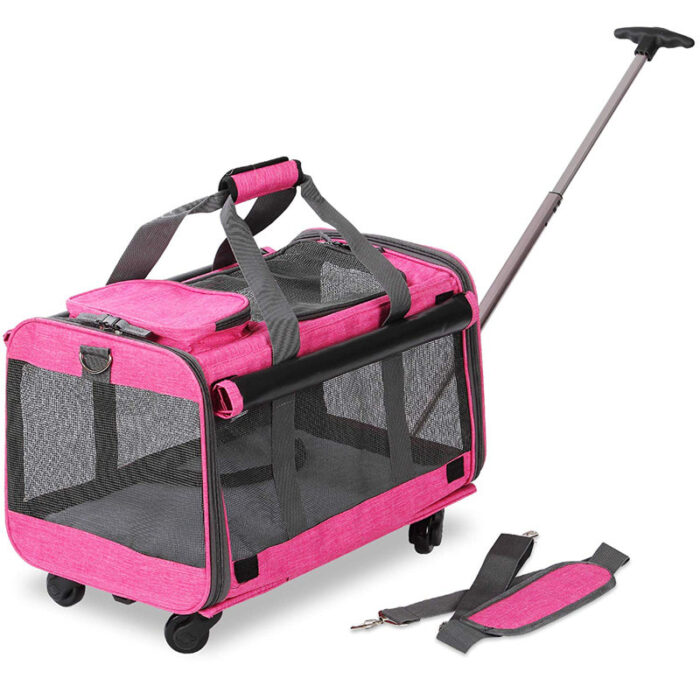 3-in-1+Pet+Carrier+&+Stroller+–+20_+L+x+13_+W+x+11.5_+H,+Telescoping+Handle,+Shoulder+Strap+&+Handle,+Durable+600D+Oxford+Fabric,+Ventilation+Panels,+with+Storage+Pocket+-+KLEMM-1162279049
