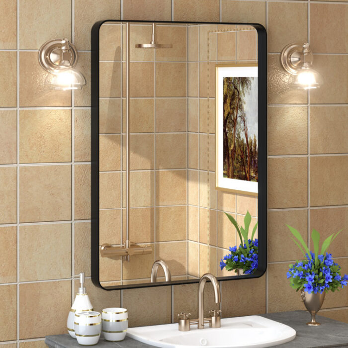 Aevar+High-Strength+Tempered+Glass+and+Aluminum+Alloy+Framed+French+Cleat+Mounted+Wall+Decor+Bathroom+Vanity+Mirror+with+5-Year+Warranty
