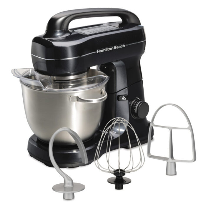 Hamilton+Beach®+7-Speed+4-Quart+Electric+Stand+Mixer+with+Splash+Guard,+Dough+Hook,+Flat+Beater,+and+Whisk+Attachments